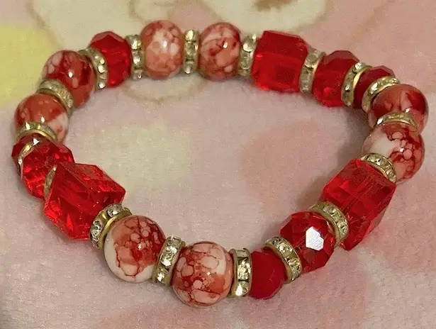 Ruby Red & Red Marble Vintage Bracelet (MINT)