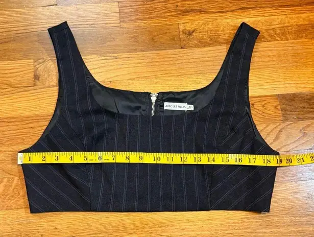Avec Les Filles Womens XL Pin Stripe Suit Sleeveless Zip Crop Top Corporatecore