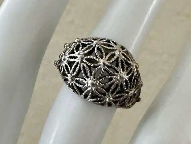Vintage Jewish Star Filigree Dome Ring ✡️ Floral Artisan Design Silver