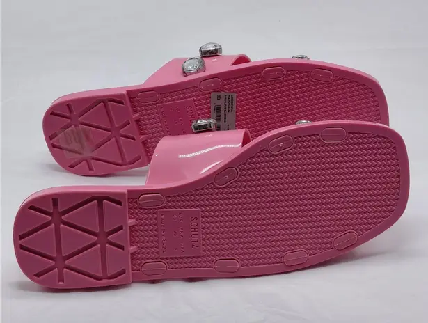 Schutz Lizzie Crystal Embellished Slides Sandals Women's 8 Pink barbiecore Shoes