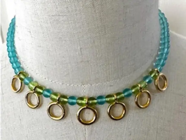 Givenchy blue and gold tone gripoix glass beaded necklace