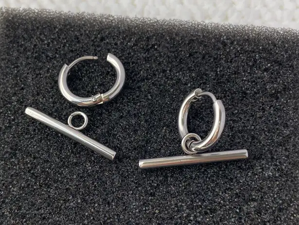 Titanium Steel Dangle Drop Earrings for Men Women,Silver Hoop Earrings Silver