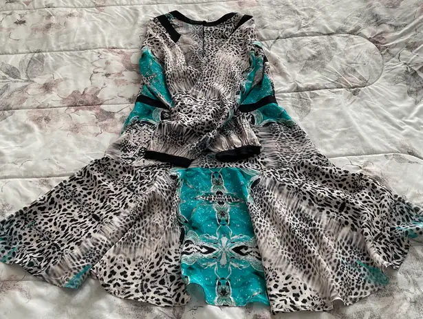 Twelfth Street by Cynthia Vincent 100% Silk Mixed Media Green Animal Print Mini Dress, size 4