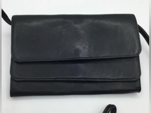 A Very Rare Vintage Black Double Flat Hobo International Crossbody Handbag