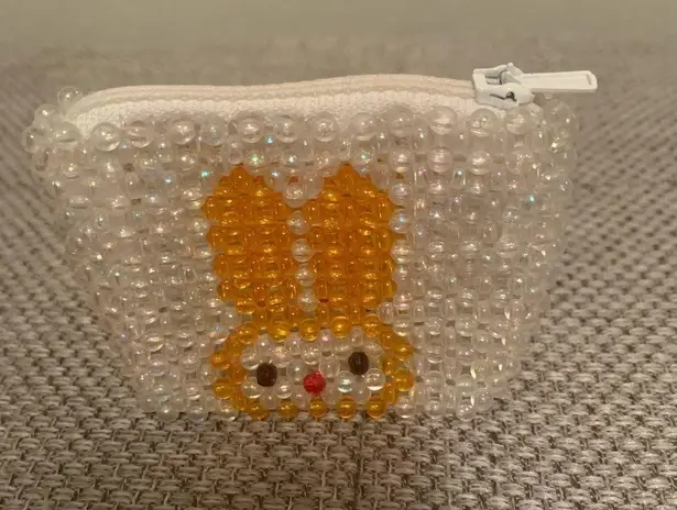 HANDMADE White Beaded Kawaii Coin Purse Pouch