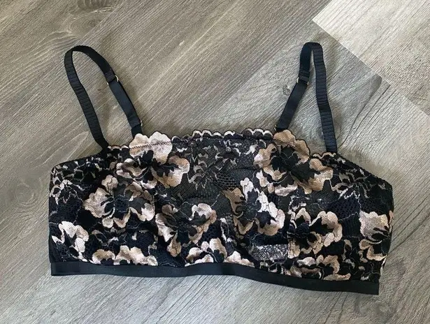 Auden Floral Lace Bra Black Gold Large Semi Sheer Lingerie Black