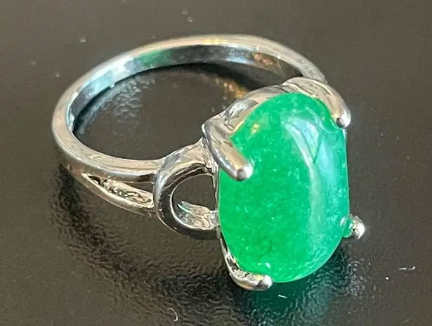 S925 silver green jade ring size 6.5