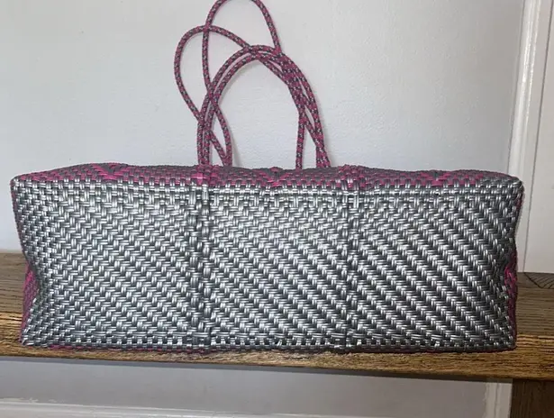 Waterproof Beach tote basket magenta and silver Purple