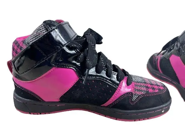 Q Factor Y2K 90s Rave Black Pink Plaid Front High Top Jewel Skater Sneakers 6