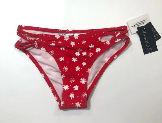 California Waves RED Strappy Bikini Swim Bottom