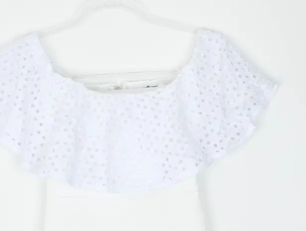 ASOS NWT  Womens Eyelet Ruffle Off Shoulder Trumpet Midi Dress Size 0 White Bride