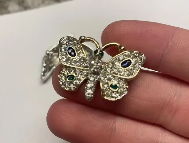 Lot Of 2 Costume Jewelry Brooch Pins Rhinestone Butterfly Insect / Dolphin