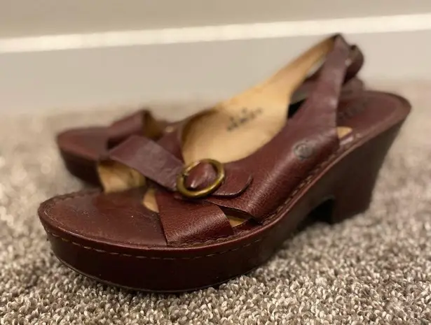 Born Platform Chunky Criss Cross Buckle Slingback Y2K Brown Leather Shoes Size 8