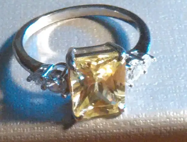 Simulated Peridot and White Diamond Sterling Silver Ring (Size 6)