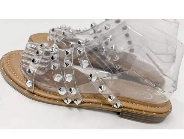 NEW Comfort EST. 1946 Women's Slip On Clear Studded Sandals Silver Tan Size 8