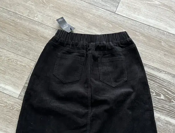 NWT Chartou Collection Sz 8 Black Corduroy Skirt Pull On Elastic Waist