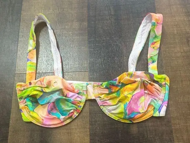 Apres June Celine Ruched Underwire Watercolor Bikini Top Size Large Pink