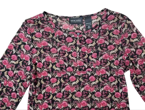 New York & Company Vintage 90s Sheer Witchy Dark Coquette Floral Babydoll Top Purple Size M