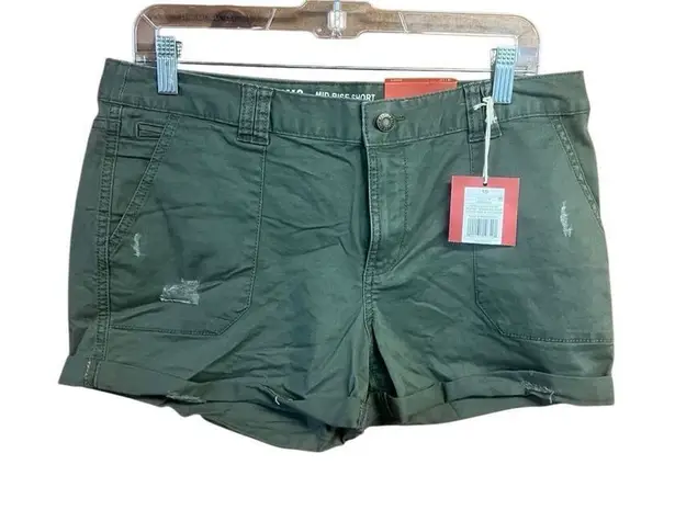 Mossimo Mid Rise Olive Green Roll up distressed shorts Sz 10 NWT - Image 1