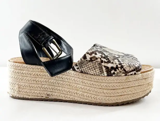 American Eagle  Platform Espadrille Snake Print Sandals Black Cream 9