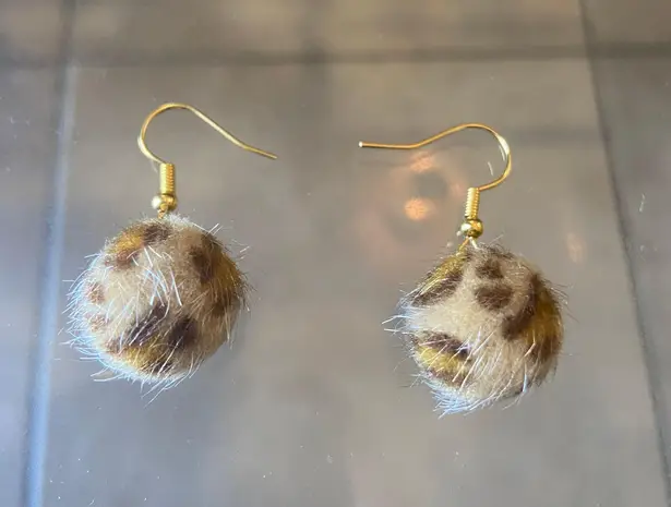 Handmade Cute faux fur Cheetah print Earrings , Brown And Gold drop dangle earrings