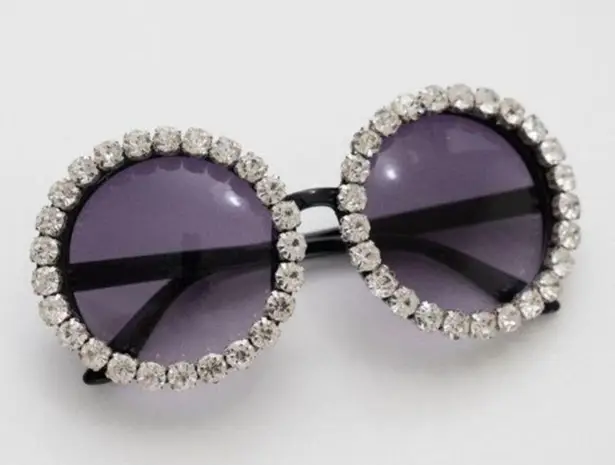 None SUNGLASSES. Glam Black Rhinestone Round Sunglasses. New.