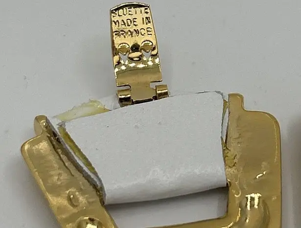 Bluette Made in France Shoe Clips Vintage Gold And white leather