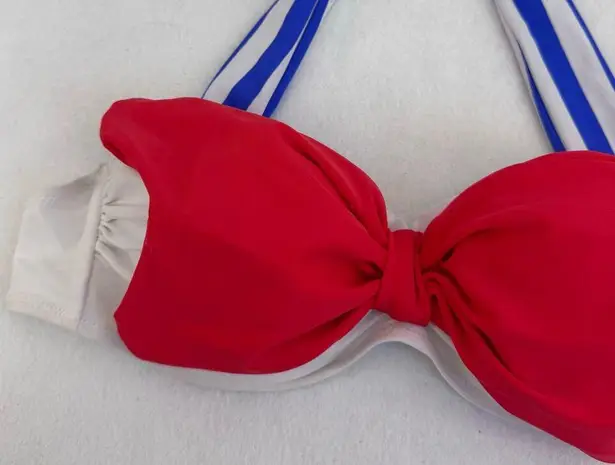 Ms Bettie Bangs sailor bikini top size Large pin up girl white red bd blue.