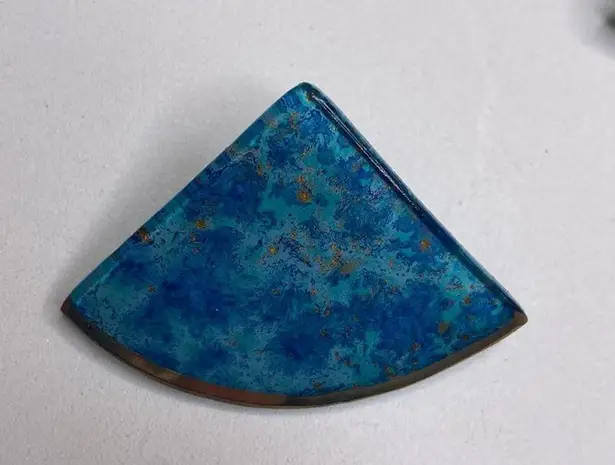 Vintage Earrings Blue & Gold Flecks Triangular/Fan Shaped EUC OS Artsy Abstract