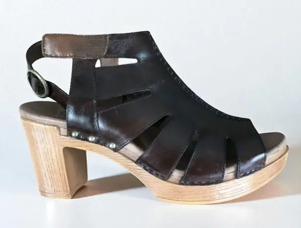 Dansko Demetra Heeled Open Toe Leather Sandal W's Sz 41 Brown Western City Chic