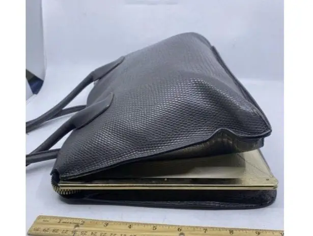 Furla Unique Vintage Snake Print Metal Side Supports Gray Leather Tote