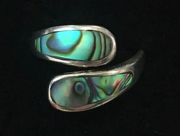 Sterling Silver Genuine Abalone Bypass Ring Sz 7.5