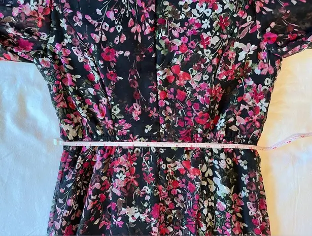 Danny & Nicole Black Floral Long Sleeve Midi Dress Berry Size 4 NWT