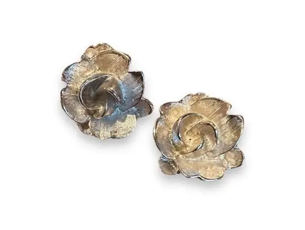 Monet  Silvertone  Rose Vintage Clip On Earrings