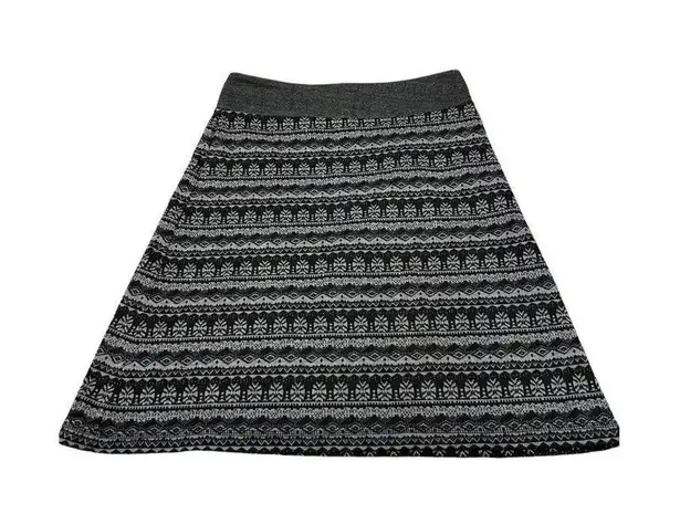 KAVU Black Gray Fair Isle Knit Skater Skirt Size Large