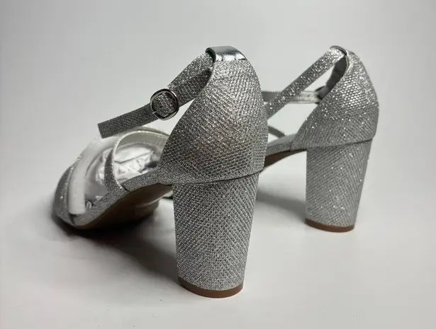 Dream Paris DREAM PAIRS Madison Ankle Strap Low Chunky Black Heel Sandal in Silver/Glitter