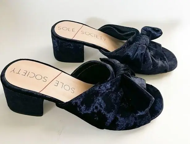 Sole Society Blue Velvet Bow Slide Sandals 9.5