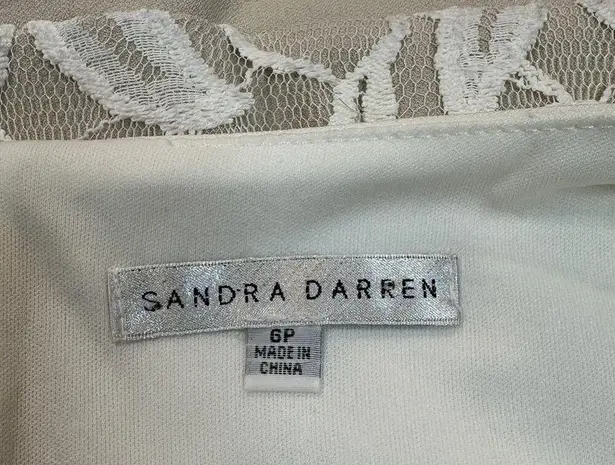 Sandra Darren Dress Womens 6P Neutral Colorblock Embroidered Sleeveless Sheath