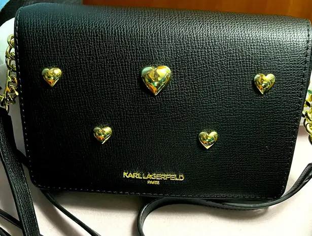 Karl Lagerfeld NEW PARIS Black Leather Connie Crossbody Bag