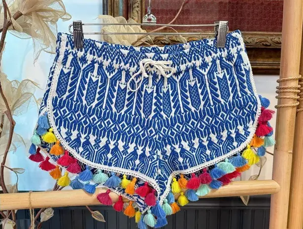 Judith March Colorful Embroidered Tassel Pull On Shorts ~ Size Medium 💛🍄