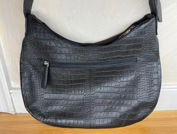 Stone Mountain 100% GENUINE LEATHER embossed Hobo Black ADJ Shoulder Handbag