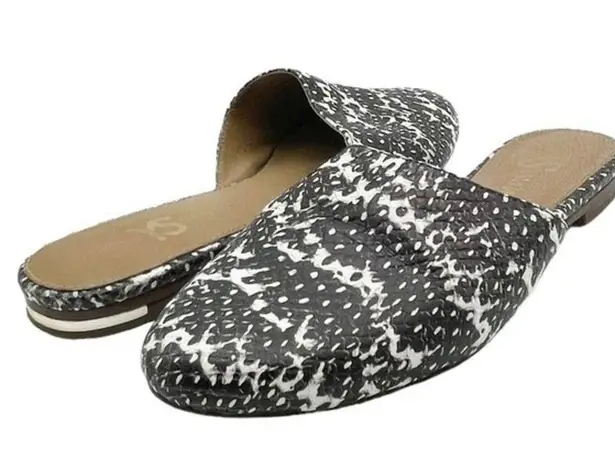 Yosi Samra Parker Mules Gray Snake Embossed Leather Open Back Flats Size 7 Black