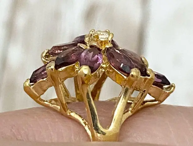 Amethyst 18K G.E. Cocktail Cluster Ring Size 6