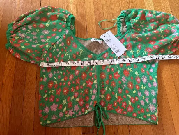 525 America Floral Puff Sleeve Sweater Top, Size L, NWT