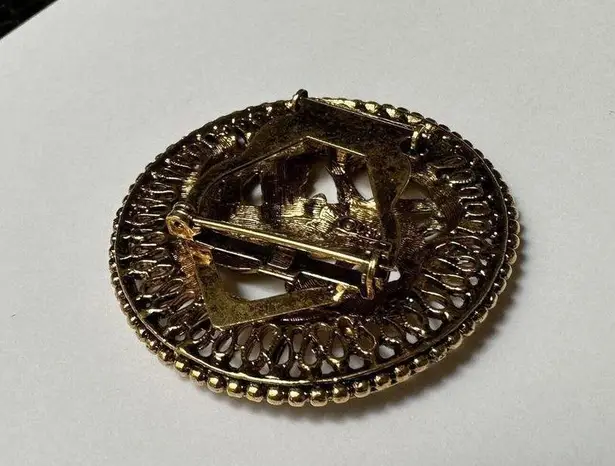 ART Signed Gold Tone Dual Brooch Pin Scarf Clip Greek Mythical Phoenix