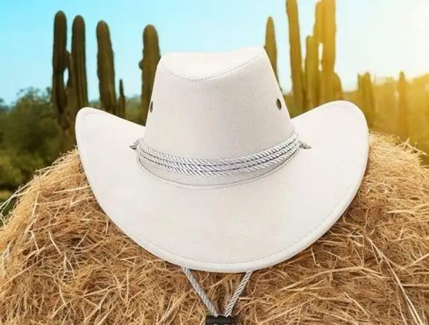 Western Cattleman Style Cowboy White Felt Hat Unisex Riding Hat with Large Brim