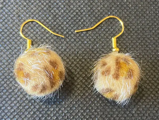 Handmade Cute faux fur Cheetah print Earrings , Brown And Gold drop dangle earrings