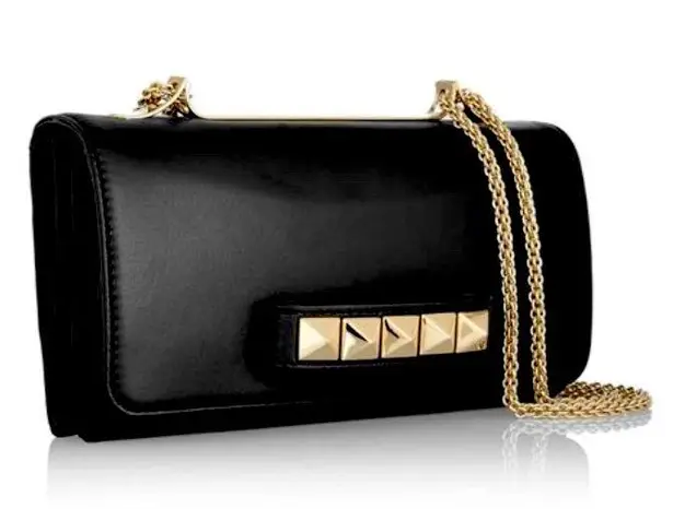 Valentino Garavani Valentino Va Va Voom Stud Black Lambskin Crossbody Gold Chain Bag Celebrity