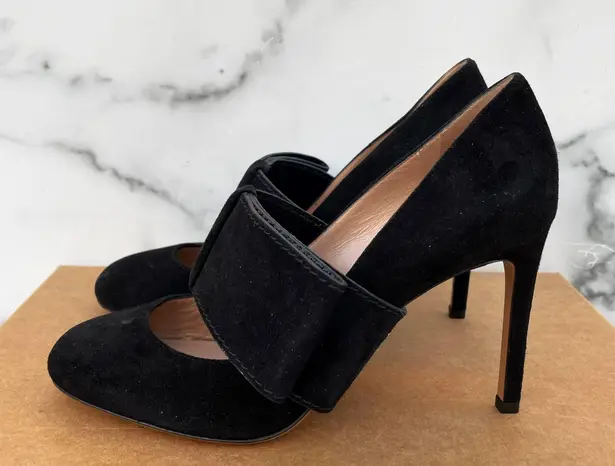 Valentino Garavani Valentino women’s black suede Mary Jane high heel bow pumps size 37 US 7
