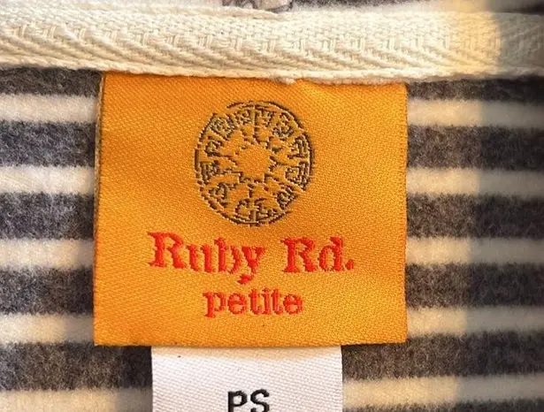Ruby Rd Ruby Road Jacket Women Petite Small PS Charcoal Grey White Striped Full Zip Hood